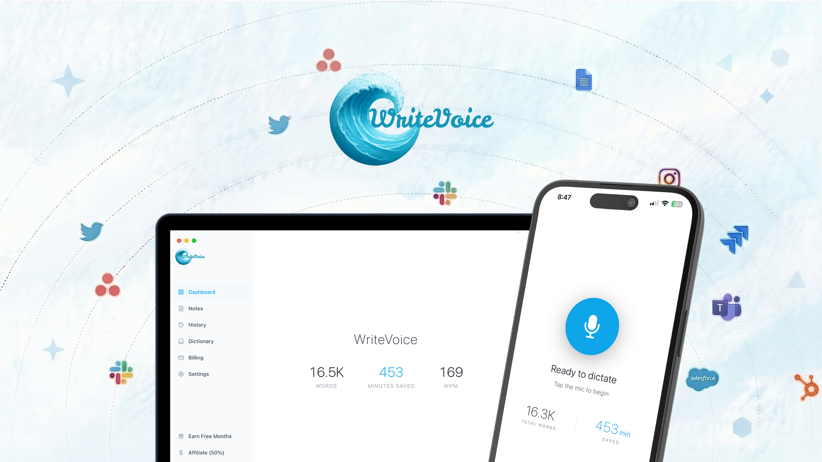 WriteVoice on iPhone, iPad, Mac, and the web